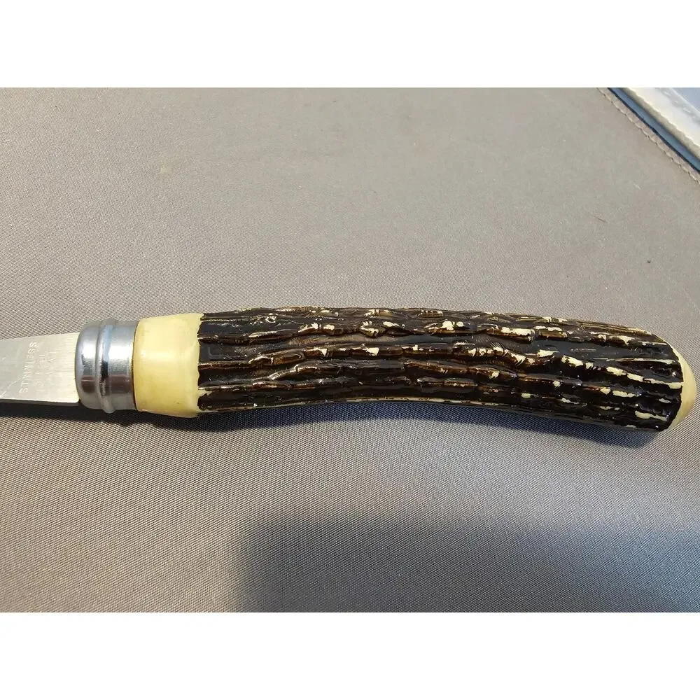 Vintage 2-Prong Meat Serving/Carving Fork w/Antler Style Handle - Japan
